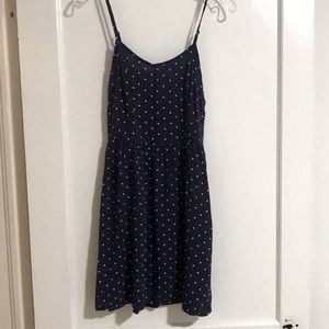 Navy and white polka dot dress